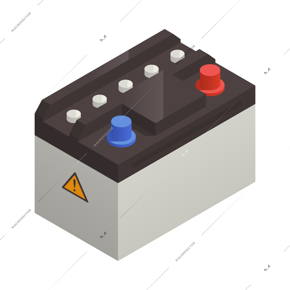 Car auto spare parts isometric composition with isolated image of accumulator unit vector illustration