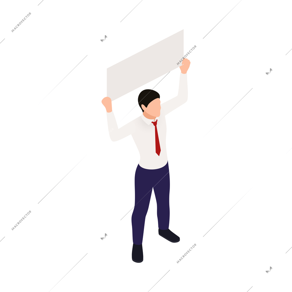 Trade labor union employee right protection composition with isometric person defending their rights holding placard vector illustration