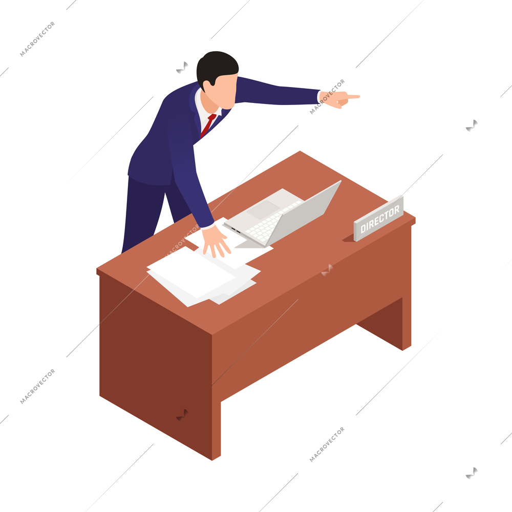 Trade labor union employee right protection composition with isometric character of director vector illustration