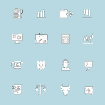 Finance bank exchange money trading icons flat line set isolated vector illustration