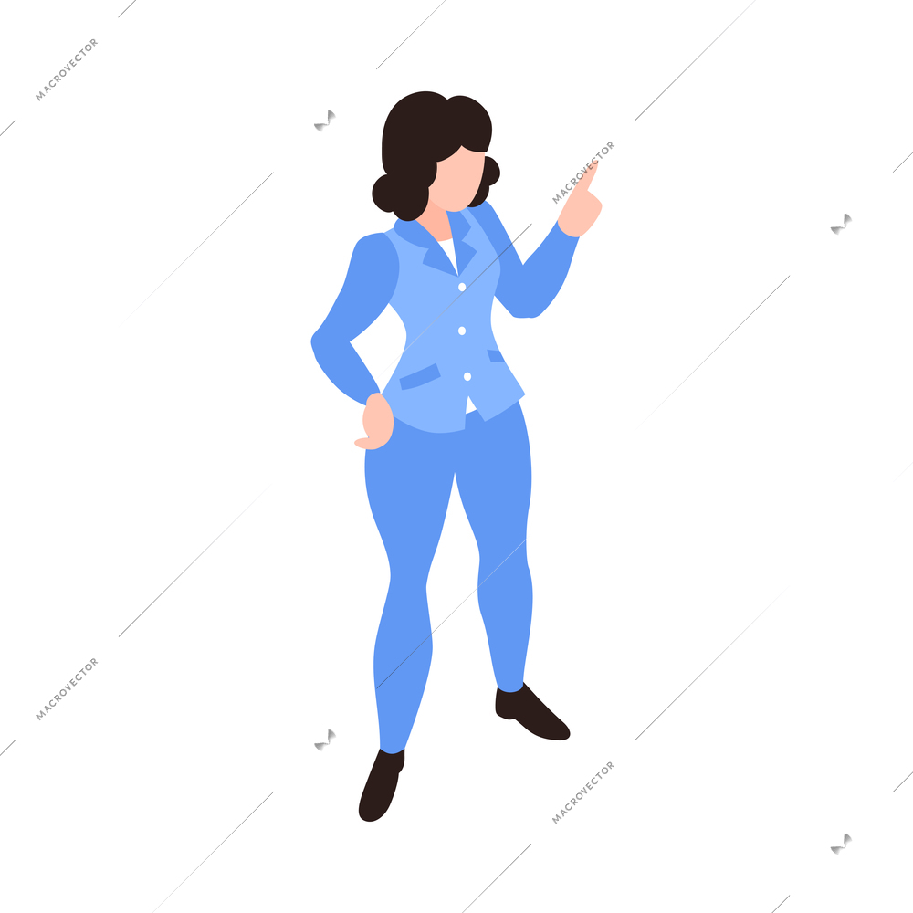 Isometric junior school composition with isolated female character of adult teacher vector illustration