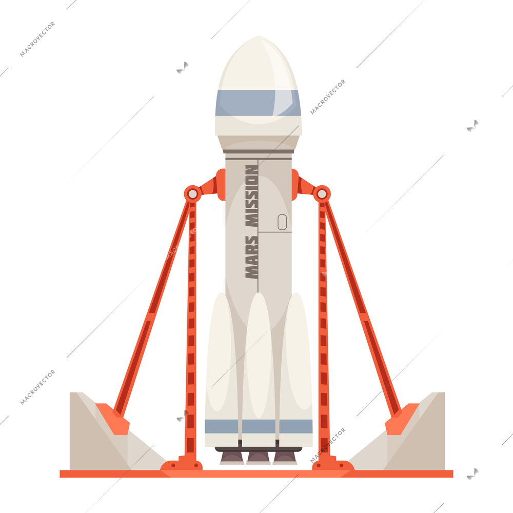 Mars colonization composition with image of rocket on pad ready for launch vector illustration