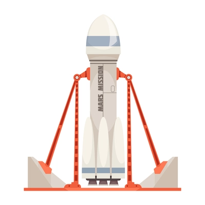 Mars colonization composition with image of rocket on pad ready for launch vector illustration