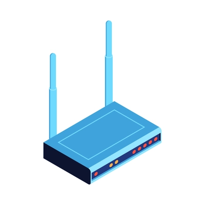 Isometric datacenter cloud service composition with isolated image of wireless router with two antennas vector illustration