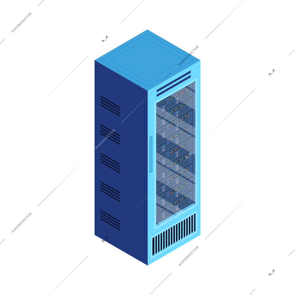 Isometric datacenter cloud service composition with isolated image of cabinet rack with servers vector illustration