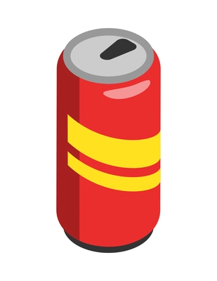 Isometric street food composition with isolated image of colorful can of beverage drink vector illustration