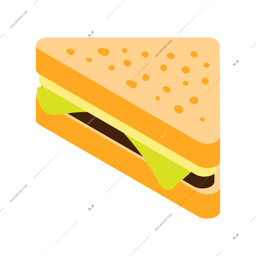 Isometric street food composition with isolated image of triangle shaped sandwich vector illustration