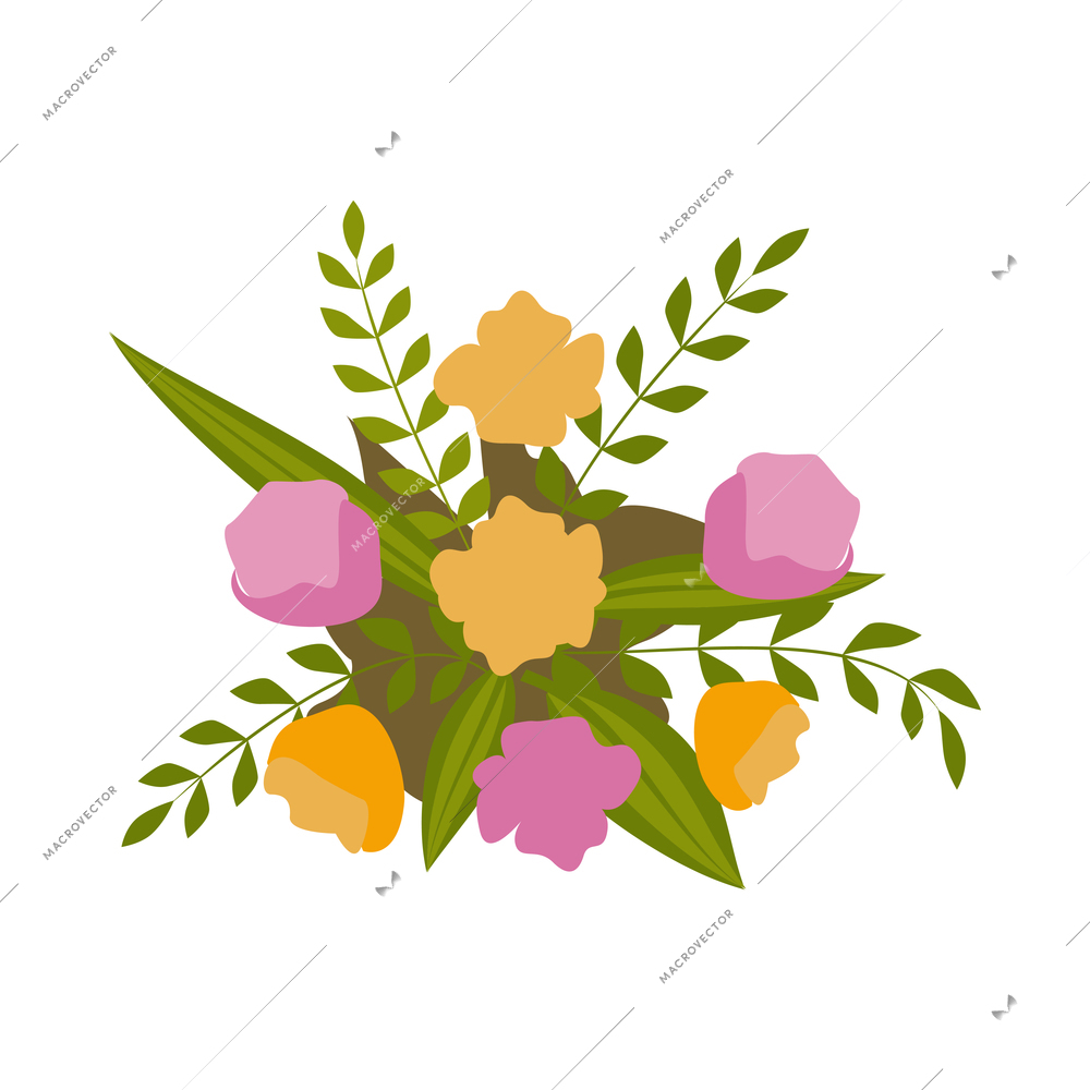 Restaurant and cafeteria interior isometric composition with isolated image of flowers bunch vector illustration