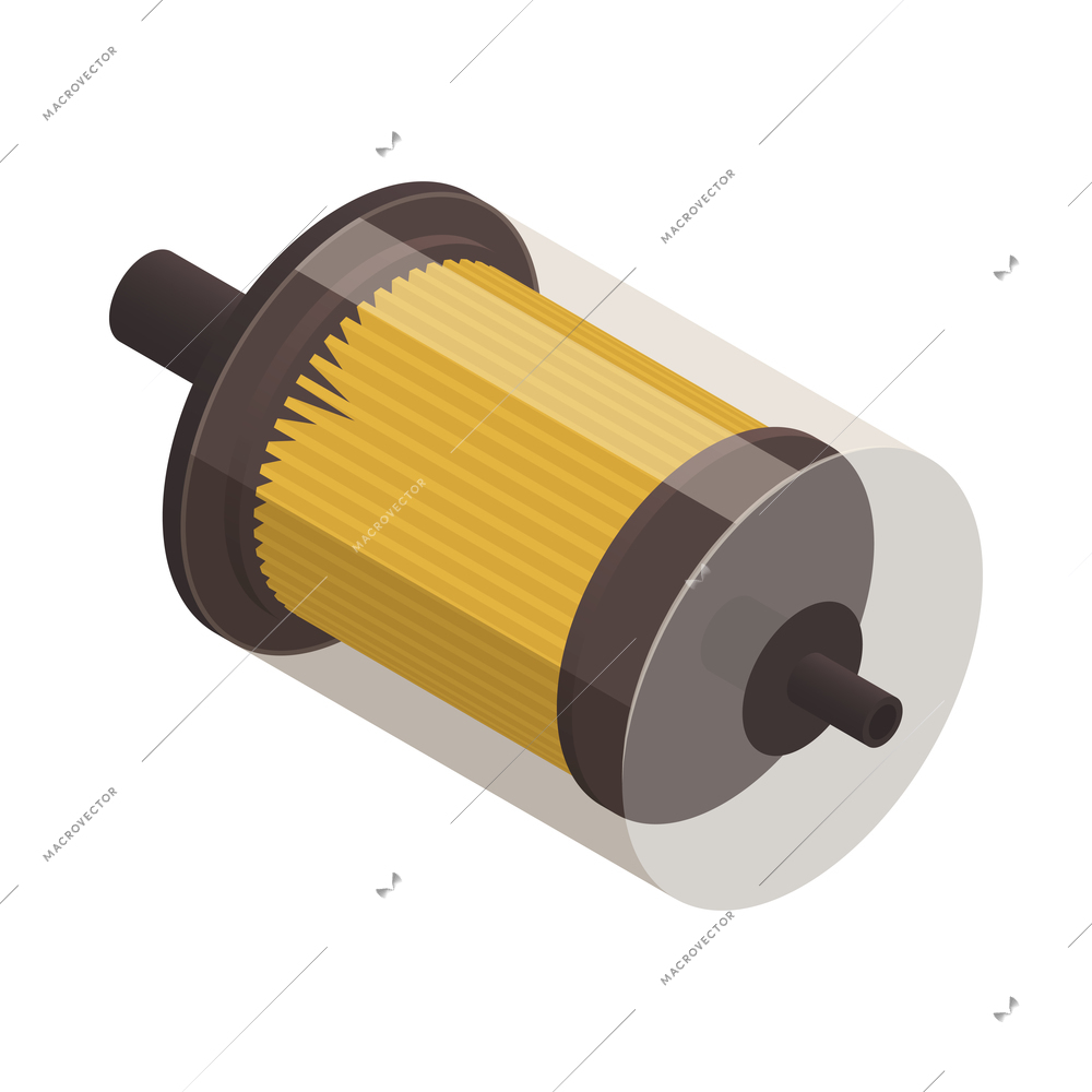 Car auto spare parts isometric composition with isolated image of oil filter vector illustration