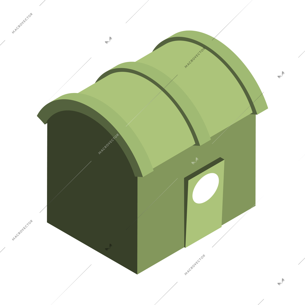 Isometric garbage waste recycling composition with isolated image of green trash container vector illustration