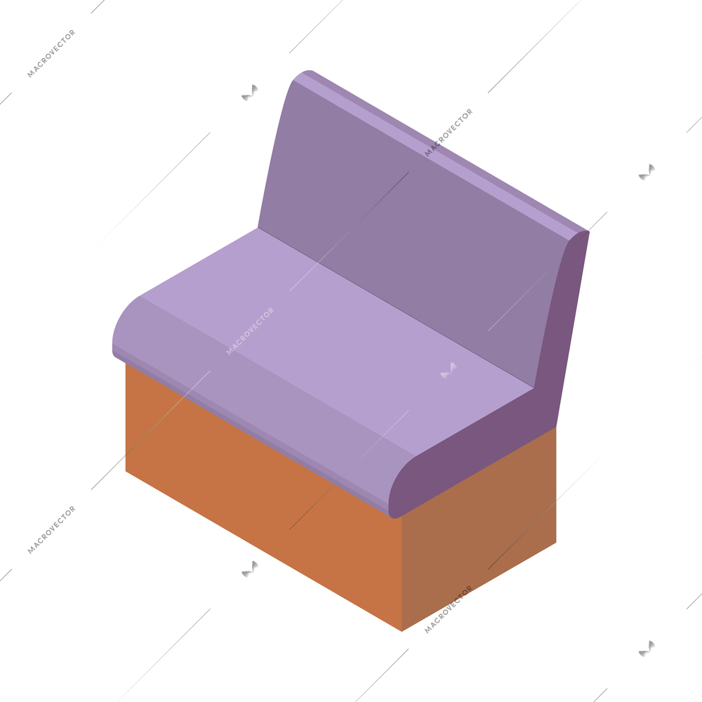 Restaurant and cafeteria interior isometric composition with isolated image of purple sofa vector illustration