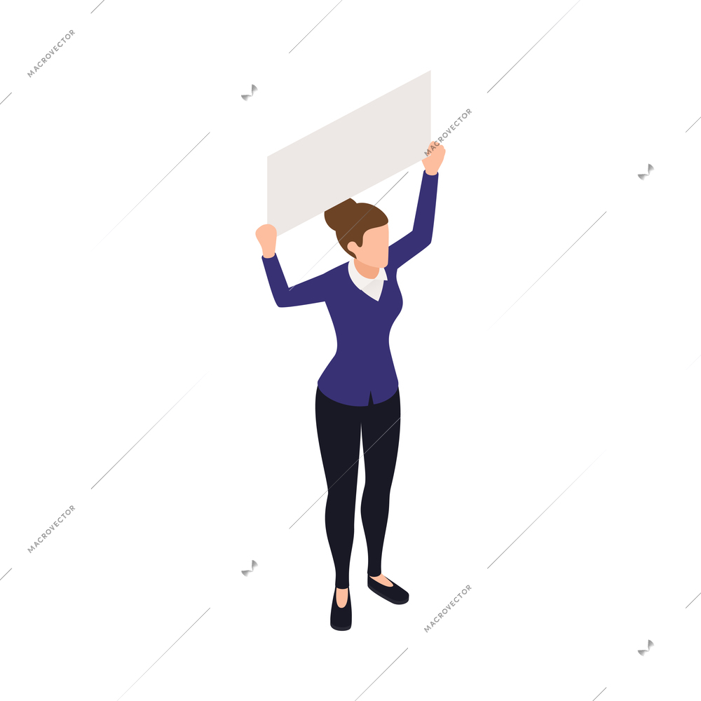 Trade labor union employee right protection composition with isometric person defending their rights holding placard vector illustration