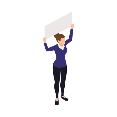 Trade labor union employee right protection composition with isometric person defending their rights holding placard vector illustration