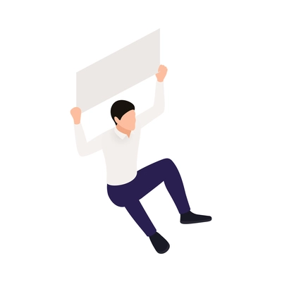 Trade labor union employee right protection composition with isometric person defending their rights holding placard vector illustration