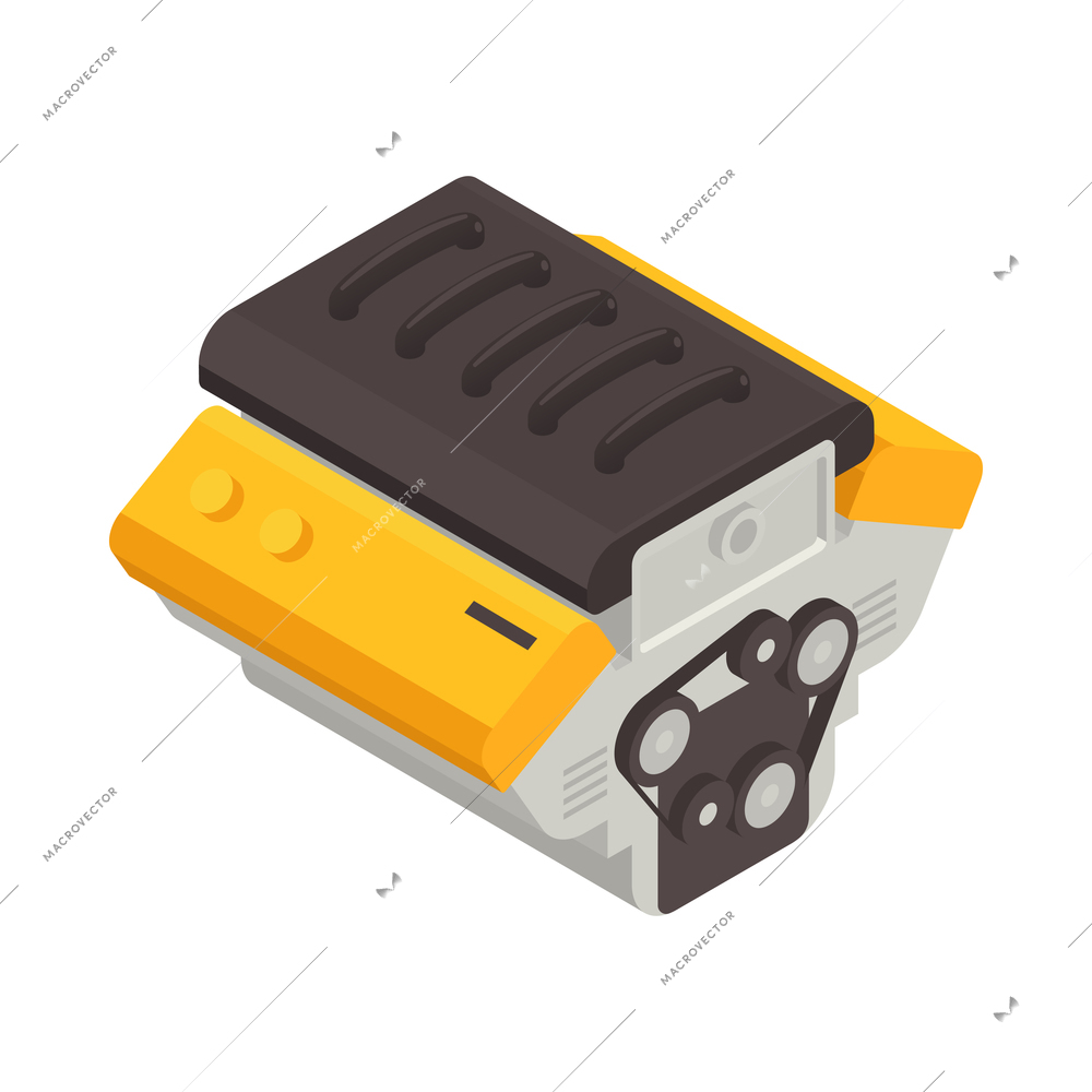 Car auto spare parts isometric composition with isolated image of engine vector illustration