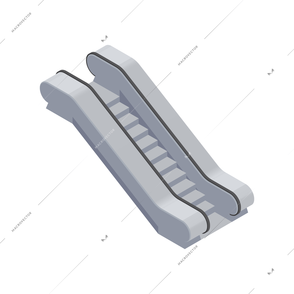 Subway metro isometric composition with isolated image of escalator with moving stairs vector illustration