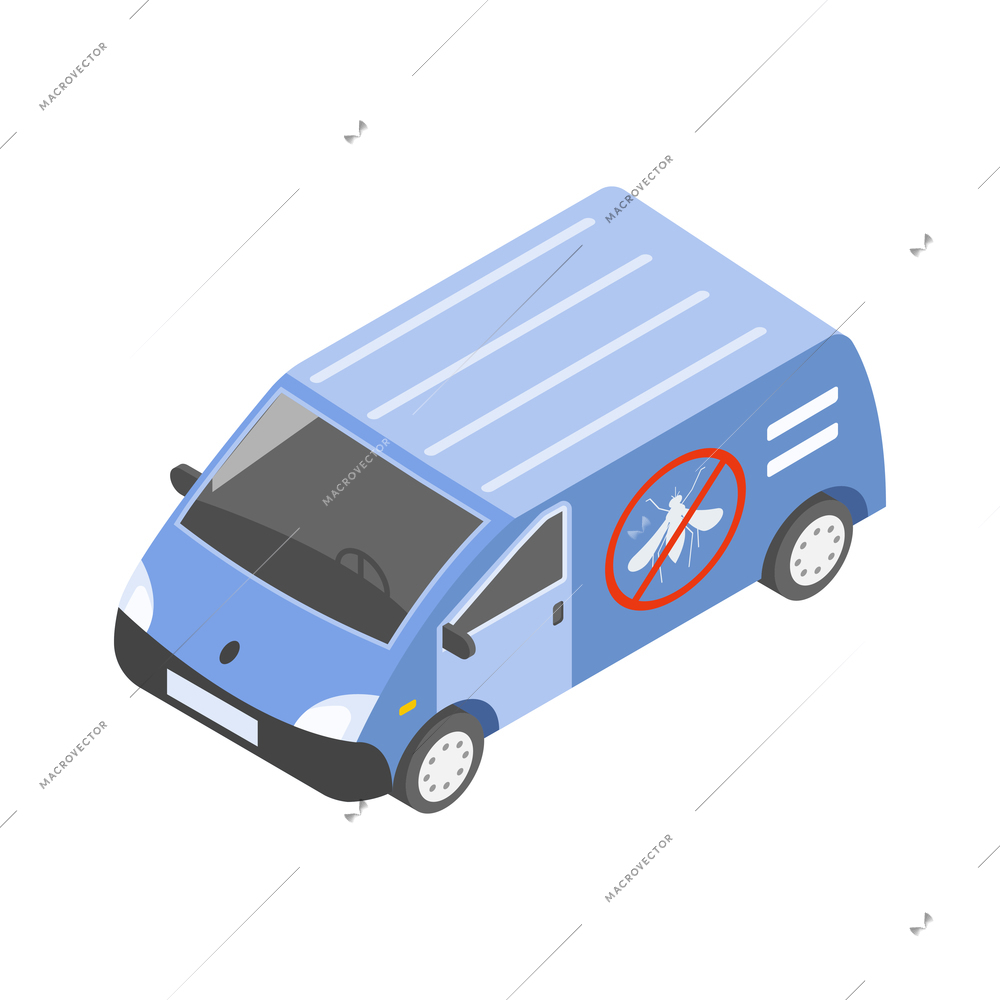 Mosquito protective composition with isolated image of van with anti insect sign on blank background vector illustration
