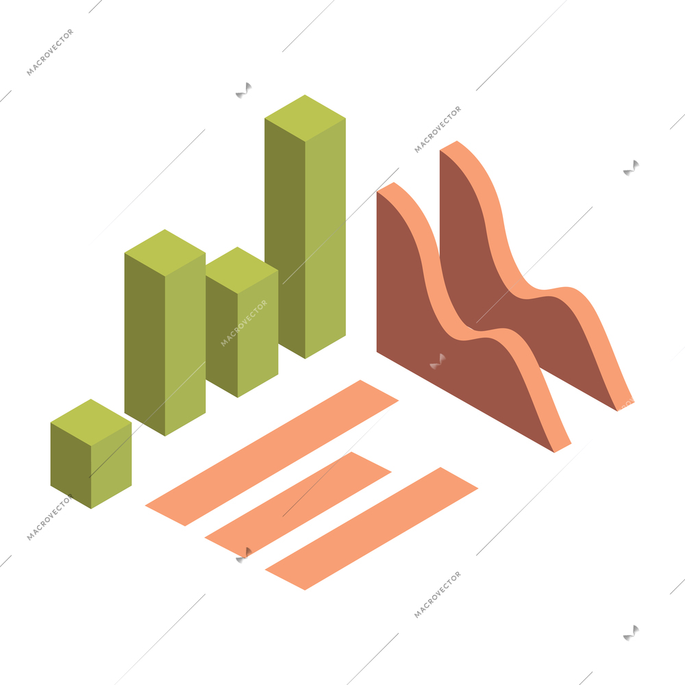 Mortgage isometric composition with isolated images of bar chart and graph elements vector illustration
