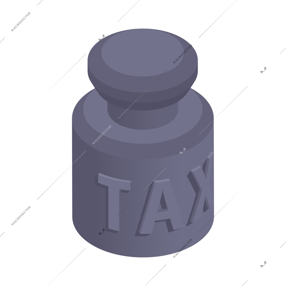 Taxes accounting isometric composition with isolated image of weight with engraved text vector illustration