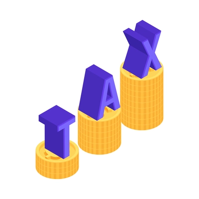 Taxes accounting isometric composition with isolated image of bar chart with letters vector illustration