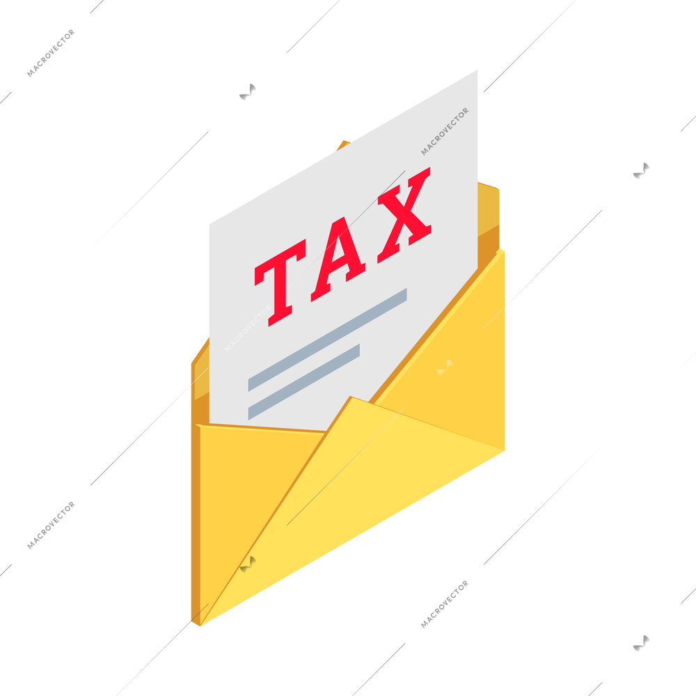 Taxes accounting isometric composition with isolated image of tax letter in envelope vector illustration