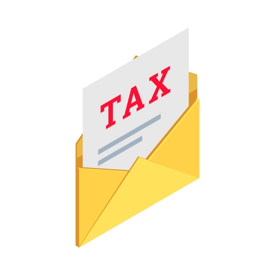 Taxes accounting isometric composition with isolated image of tax letter in envelope vector illustration