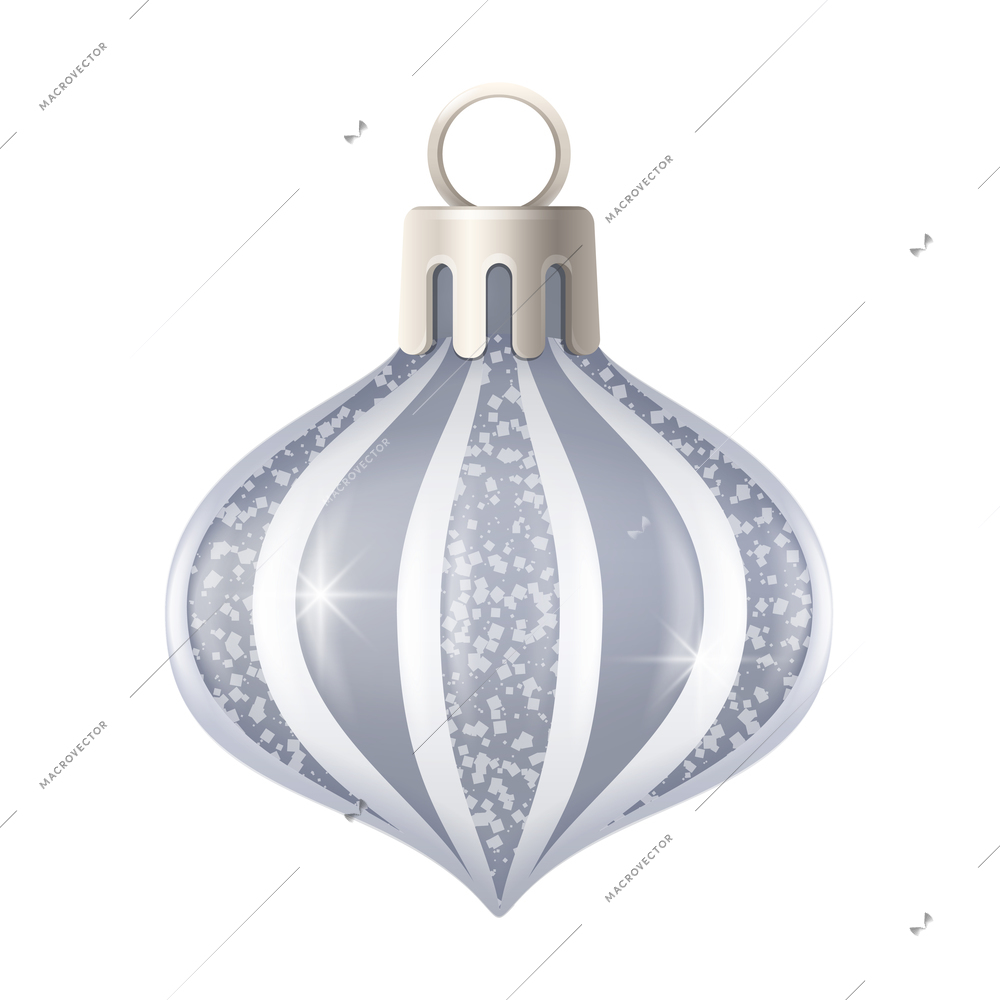 Realistic christmas tree toy composition with curvy striped christmas ornament vector illustration