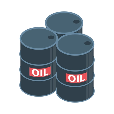 Isometric oil petroleum industry composition with isolated image of oil barrels on blank background vector illustration