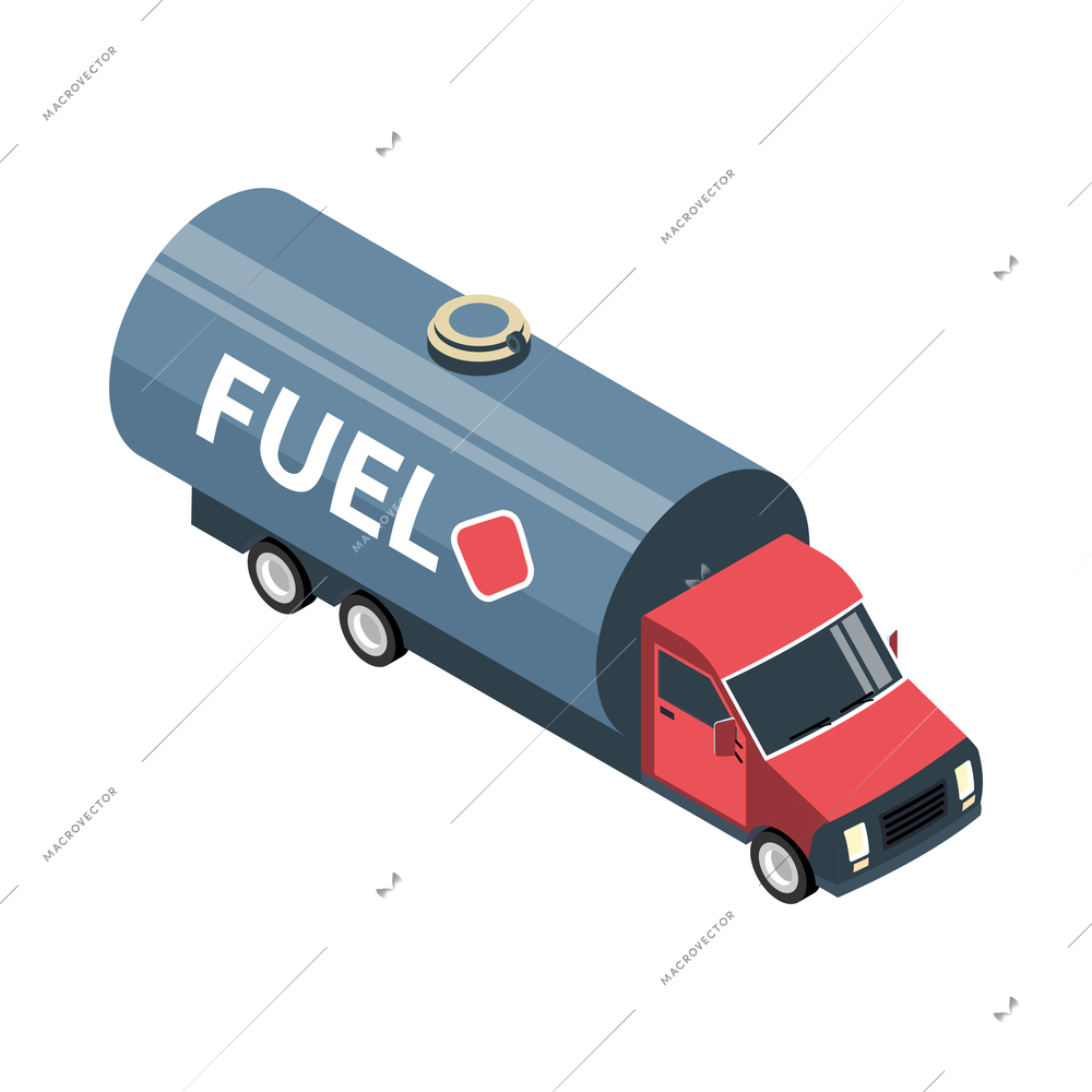 Isometric oil petroleum industry composition with isolated image of oil truck on blank background vector illustration