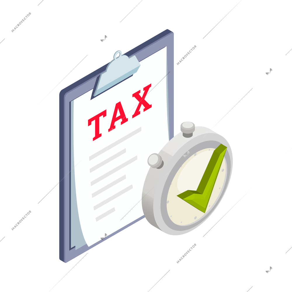 Taxes accounting isometric composition with isolated image of paper contract with approval sign vector illustration