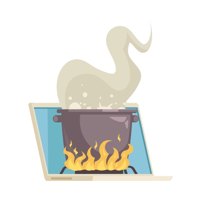 Cooking school courses composition with image of laptop computer with cooking pot vector illustration