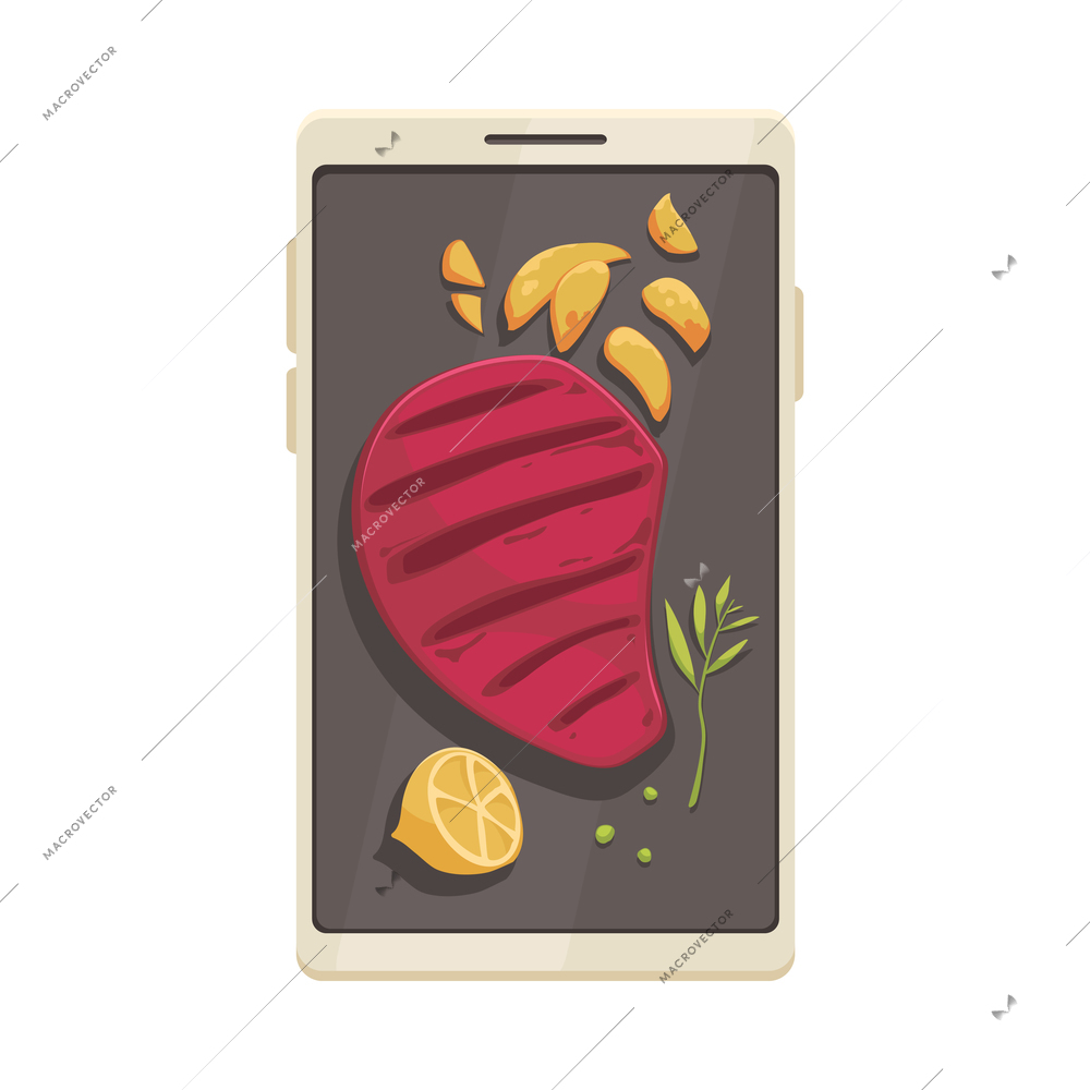 Cooking school courses composition with top view of smartphone with dish ingredients images vector illustration