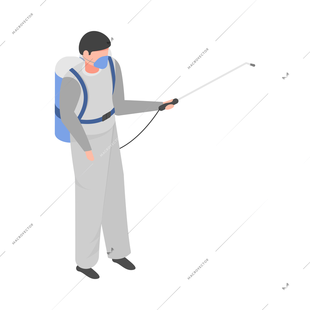 Mosquito protective composition with isolated human character of man spraying chemicals vector illustration