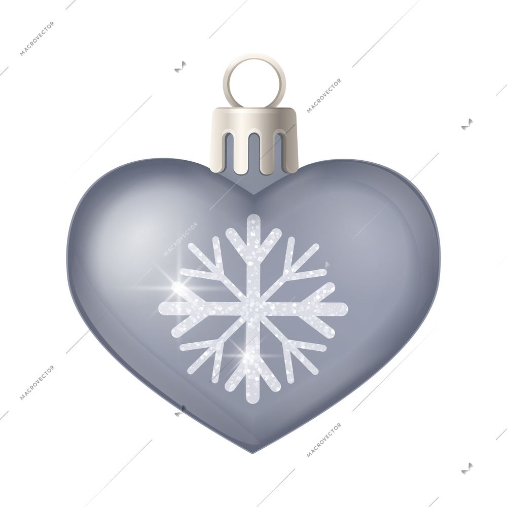 Realistic christmas tree toy composition with heart shaped christmas ornament with snowflake vector illustration