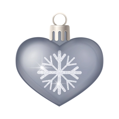 Realistic christmas tree toy composition with heart shaped christmas ornament with snowflake vector illustration