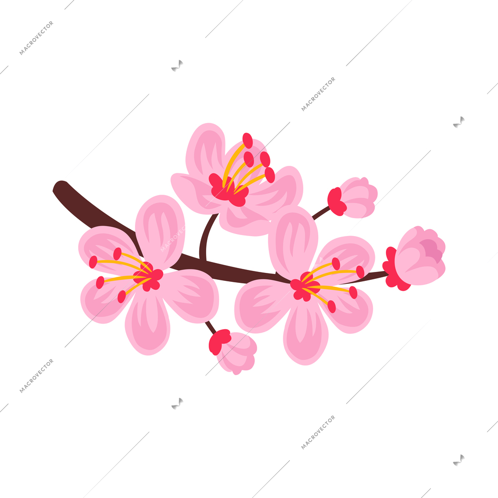 Isometric japan travel tourism composition with isolated image of sakura branch with flowers on blank background vector illustration