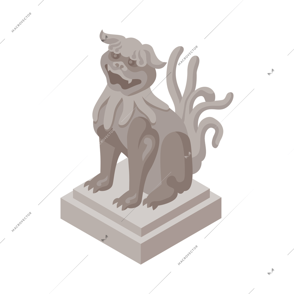 Isometric japan travel tourism composition with isolated image of dragon cat statue on blank background vector illustration