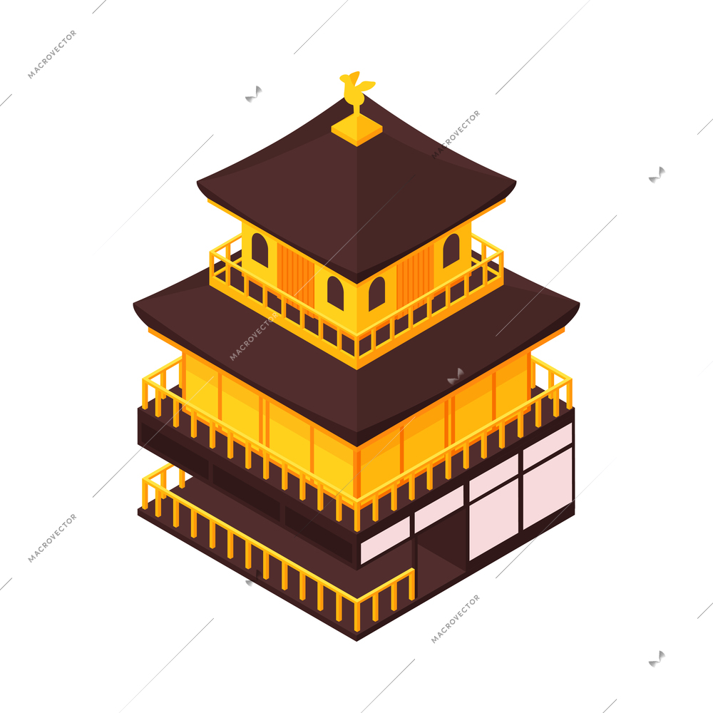 Isometric japan travel tourism composition with isolated image of house with pagoda on blank background vector illustration