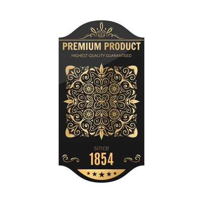 Retro luxury black and golden label composition with isolated sticker for alcoholic beverage drink bottle vector illustration