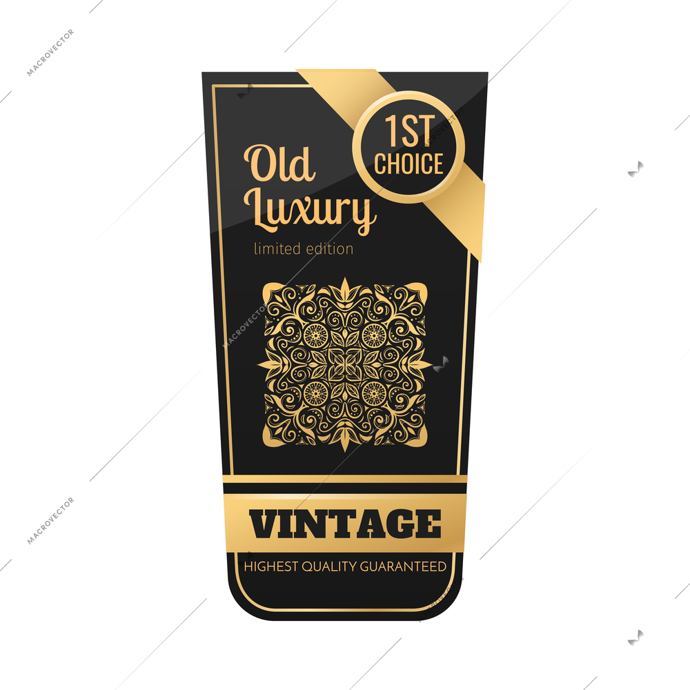 Retro luxury black and golden label composition with isolated sticker for alcoholic beverage drink bottle vector illustration