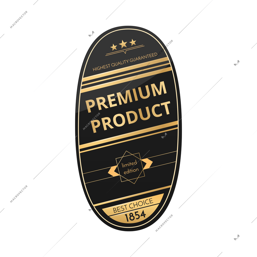 Retro luxury black and golden label composition with isolated sticker for alcoholic beverage drink bottle vector illustration