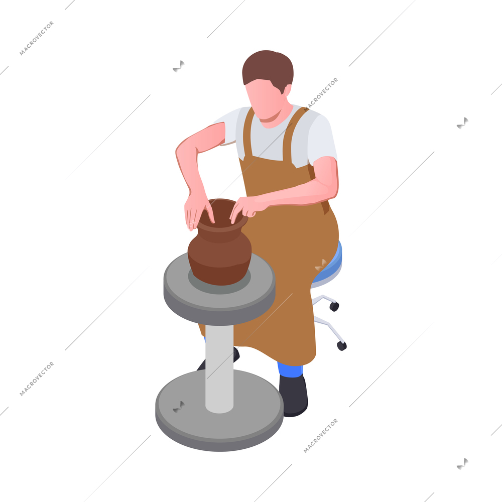 Creative people professions artist isometric composition with male character of potter making vase vector illustration