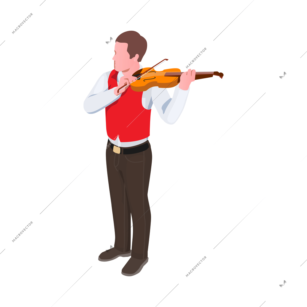 Creative people professions artist isometric composition with character of man playing violin vector illustration