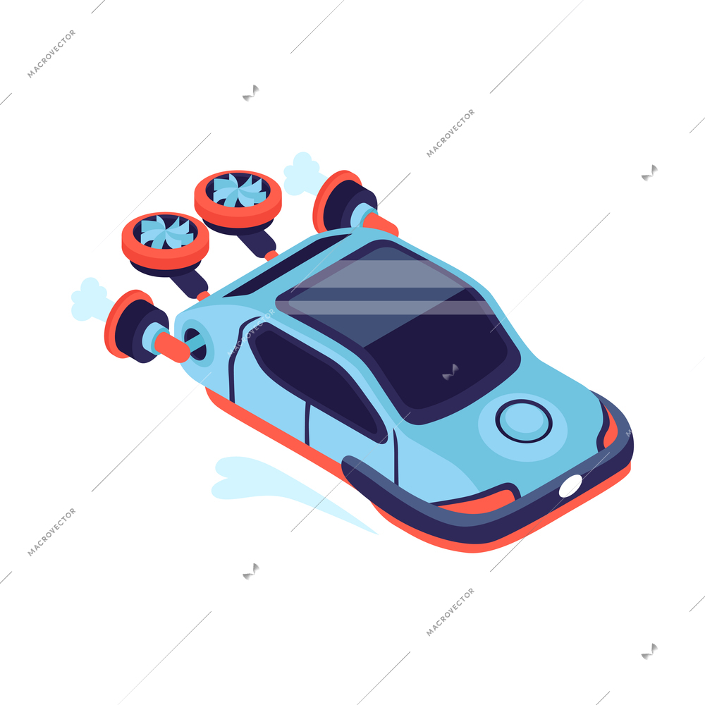 Isometric technologies of future composition with isolated image of car with aircraft engine vector illustration