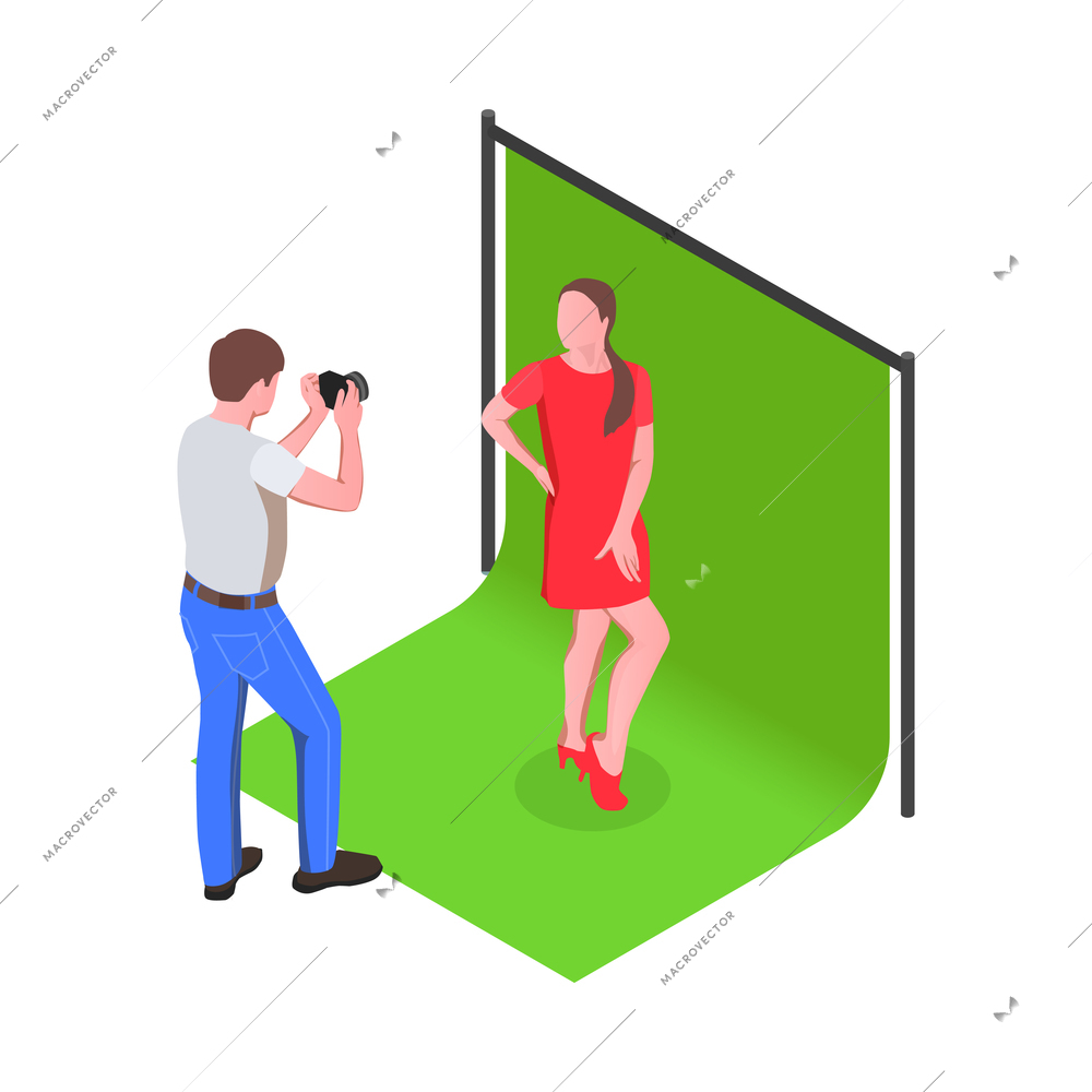 Creative people professions artist isometric composition with characters of male photographer and female model vector illustration