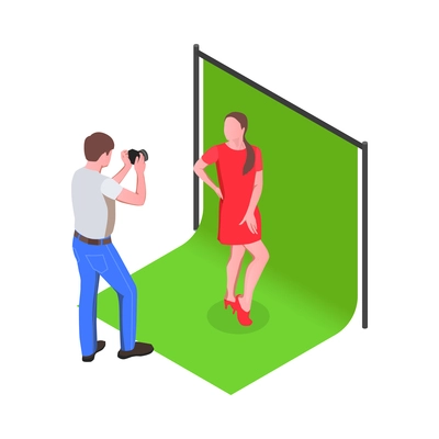 Creative people professions artist isometric composition with characters of male photographer and female model vector illustration