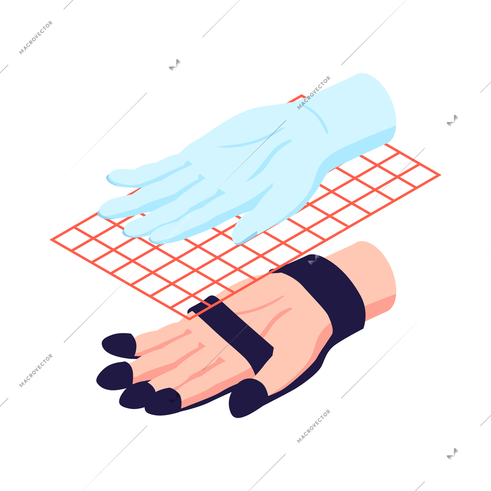 Isometric technologies of future composition with isolated image of human hand scanned with 3d sensor vector illustration