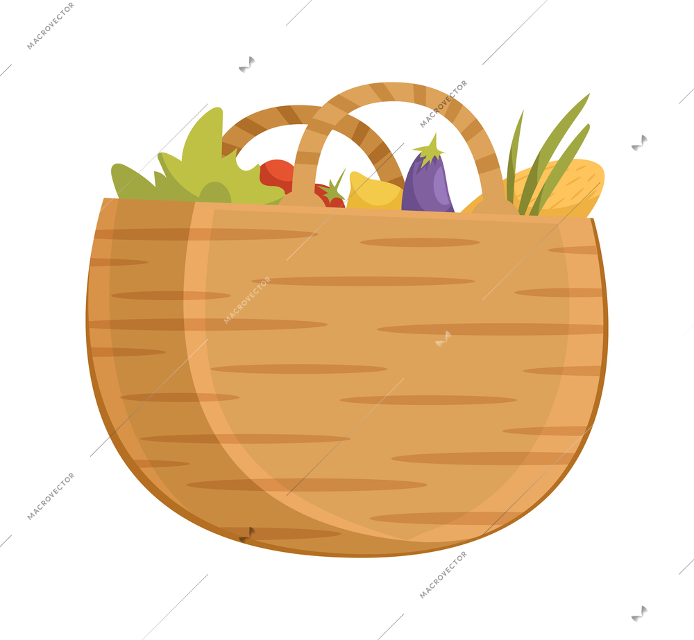 Eco zero waste sorting composition with isolated image of basket filled with grocery products vector illustration