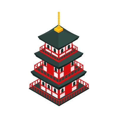 Isometric japan travel tourism composition with isolated image of pagoda tower on blank background vector illustration