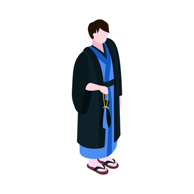 Isometric japan travel tourism composition with isolated male character wearing traditional costume vector illustration